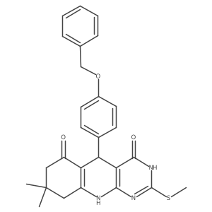 5-(4-(benzyloxy)phenyl)-8,8-dimethyl-2-(methylthio)-7,8,9,10-tetrahydropyrimido[4,5-b]quinoline-4,6(3H,5H)-dione结构式