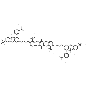 Pyridinium, 1,1'-((6,13-dichloro-4,11-disulfo-3,10-triphenodioxazinediyl)bis(imino-2,1-ethanediylimino(6-((2,5-disulfophenyl)amino)-1,3,5-triazine-4,2-diyl)))bis(3-carboxy-, bis(inner salt), hexasodium salt结构式