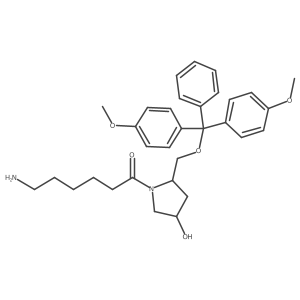 (2s,4r)-1-(6-Aminohexanoyl)-4-hydroxy-2-(4,4'-dimethoxytrityloxymethyl)pyrrolidine结构式