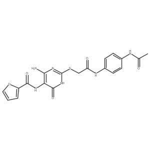 N-(2-((2-((4-acetamidophenyl)amino)-2-oxoethyl)thio)-4-amino-6-oxo-1,6-dihydropyrimidin-5-yl)furan-2-carboxamide结构式