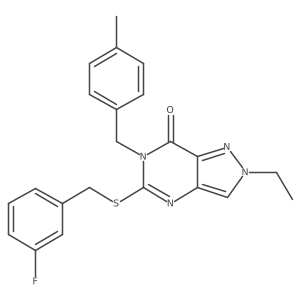 2-ethyl-5-((3-fluorobenzyl)thio)-6-(4-methylbenzyl)-2H-pyrazolo[4,3-d]pyrimidin-7(6H)-one结构式