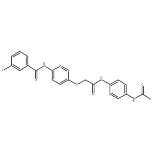 N-(6-((2-((4-acetamidophenyl)amino)-2-oxoethyl)thio)pyridazin-3-yl)-3-fluorobenzamide结构式