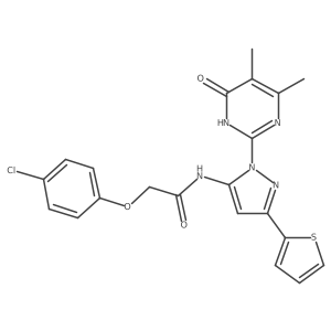 2-(4-chlorophenoxy)-N-(1-(4,5-dimethyl-6-oxo-1,6-dihydropyrimidin-2-yl)-3-(thiophen-2-yl)-1H-pyrazol-5-yl)acetamide结构式