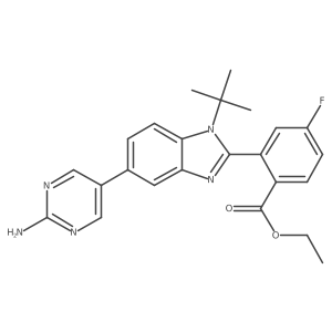 Benzoic acid, 2-[5-(2-amino-5-pyrimidinyl)-1-(1,1-dimethylethyl)-1H-benzimidazol-2-yl]-4-fluoro-, ethyl ester Structure