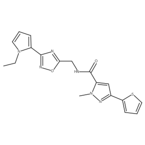 N-((3-(1-ethyl-1H-pyrrol-2-yl)-1,2,4-oxadiazol-5-yl)methyl)-1-methyl-3-(thiophen-2-yl)-1H-pyrazole-5-carboxamide Structure