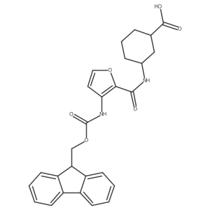 rac-(1R,3R)-3-[3-({[(9H-fluoren-9-yl)methoxy]carbonyl}amino)furan-2-amido]cyclohexane-1-carboxylic acid Structure