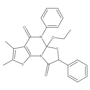 5a-Ethoxy-5,5a-dihydro-2,3-dimethyl-5,7-diphenyl-4H-thiazolo[3,2-a]thieno[3,2-e]pyrimidine-4,8(7H)-dione结构式