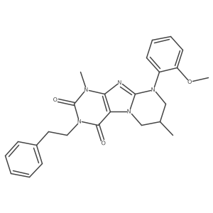9-(2-methoxyphenyl)-1,7-dimethyl-3-phenethyl-6,7,8,9-tetrahydropyrimido[2,1-f]purine-2,4(1H,3H)-dione Structure