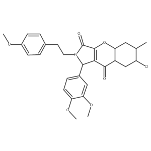7-chloro-1-(3,4-dimethoxyphenyl)-2-[2-(4-methoxyphenyl)ethyl]-6-methyl-4a,5,6,7,8,8a-hexahydro-1H-chromeno[2,3-c]pyrrole-3,9-dione结构式
