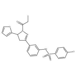 4-chloro-N-{3-[5-(furan-2-yl)-1-propanoyl-4,5-dihydro-1H-pyrazol-3-yl]phenyl}benzene-1-sulfonamide结构式