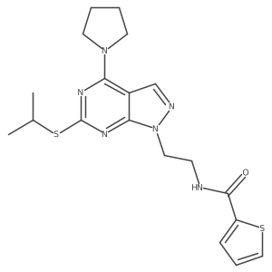 N-(2-(6-(isopropylthio)-4-(pyrrolidin-1-yl)-1H-pyrazolo[3,4-d]pyrimidin-1-yl)ethyl)thiophene-2-carboxamide Structure