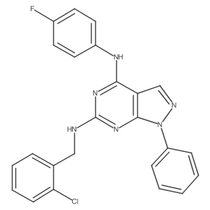 [(2-Chlorophenyl)methyl]{4-[(4-fluorophenyl)amino]-1-phenylpyrazolo[5,4-d]pyri midin-6-yl}amine结构式