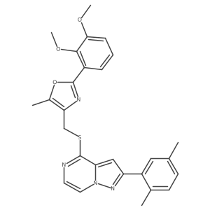4-({[2-(2,3-Dimethoxyphenyl)-5-methyl-1,3-oxazol-4-yl]methyl}thio)-2-(2,5-dimethylphenyl)pyrazolo[1,5-a]pyrazine结构式