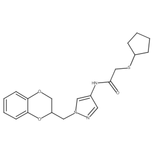 2-(cyclopentylthio)-N-(1-((2,3-dihydrobenzo[b][1,4]dioxin-2-yl)methyl)-1H-pyrazol-4-yl)acetamide结构式