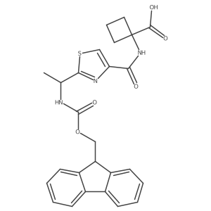 1-{2-[1-({[(9H-fluoren-9-yl)methoxy]carbonyl}amino)ethyl]-1,3-thiazole-4-amido}cyclobutane-1-carboxylic acid结构式