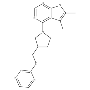 2-[(1-{5,6-Dimethylthieno[2,3-d]pyrimidin-4-yl}pyrrolidin-3-yl)methoxy]pyrazine结构式