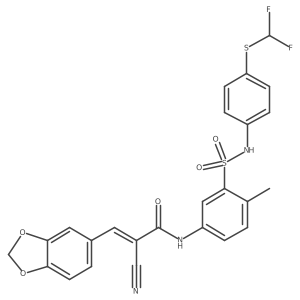 (Z)-3-(1,3-Benzodioxol-5-yl)-2-cyano-N-[3-[[4-(difluoromethylsulfanyl)phenyl]sulfamoyl]-4-methylphenyl]prop-2-enamide结构式