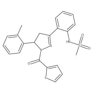 N-(2-(1-(thiophene-2-carbonyl)-5-(o-tolyl)-4,5-dihydro-1H-pyrazol-3-yl)phenyl)methanesulfonamide结构式