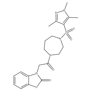 3-(2-oxo-2-(4-((1,3,5-trimethyl-1H-pyrazol-4-yl)sulfonyl)-1,4-diazepan-1-yl)ethyl)benzo[d]oxazol-2(3H)-one结构式