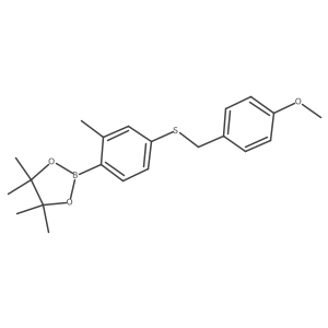 1,3,2-Dioxaborolane, 2-[4-[[(4-methoxyphenyl)methyl]thio]-2-methylphenyl]-4,4,5,5-tetramethyl- Structure
