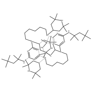 2,9,11,13,15,22,24,26,27,28-Decaazatricyclo(21.3.1.110,14)octacosa-1(27),10,12,14(28),23,25-hexaene-12,25-diamine, N12,N25-bis(1,1,3,3-tetramethylbutyl)-2,9,15,22-tetrakis(2,2,6,6-tetramethyl-4-piperidinyl)-结构式