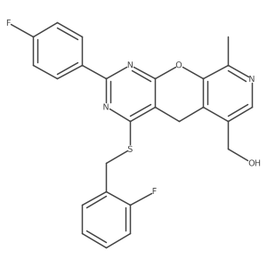 [5-(4-Fluorophenyl)-7-{[(2-fluorophenyl)methyl]sulfanyl}-14-methyl-2-oxa-4,6,13-triazatricyclo[8.4.0.0^{3,8}]tetradeca-1(10),3(8),4,6,11,13-hexaen-11-yl]methanol结构式