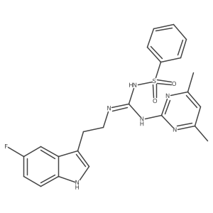 N-[(E)-[(4,6-dimethylpyrimidin-2-yl)amino]{[2-(5-fluoro-1H-indol-3-yl)ethyl]amino}methylidene]benzenesulfonamide结构式