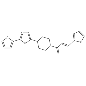 (E)-3-(furan-2-yl)-1-(4-(5-(furan-2-yl)-1,3,4-oxadiazol-2-yl)piperidin-1-yl)prop-2-en-1-one Structure
