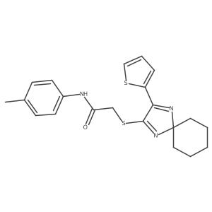 2-((3-(thiophen-2-yl)-1,4-diazaspiro[4.5]deca-1,3-dien-2-yl)thio)-N-(p-tolyl)acetamide Structure