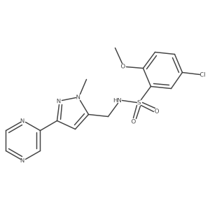 5-chloro-2-methoxy-N-((1-methyl-3-(pyrazin-2-yl)-1H-pyrazol-5-yl)methyl)benzenesulfonamide Structure