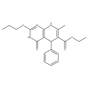 Ethyl 7-methyl-4-oxo-5-phenyl-2-(propylthio)-3,4,5,8-tetrahydropyrido[2,3-d]pyrimidine-6-carboxylate结构式