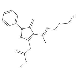 methyl [(4Z)-4-{1-[(3-hydroxypropyl)amino]ethylidene}-5-oxo-1-phenyl-4,5-dihydro-1H-pyrazol-3-yl]acetate Structure