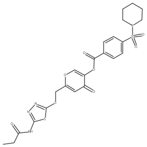 4-oxo-6-(((5-propionamido-1,3,4-thiadiazol-2-yl)thio)methyl)-4H-pyran-3-yl 4-(piperidin-1-ylsulfonyl)benzoate结构式