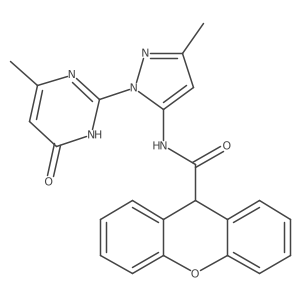 N-(3-methyl-1-(4-methyl-6-oxo-1,6-dihydropyrimidin-2-yl)-1H-pyrazol-5-yl)-9H-xanthene-9-carboxamide结构式