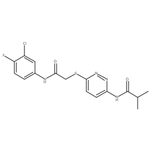 N-[6-({[(3-chloro-4-fluorophenyl)carbamoyl]methyl}sulfanyl)pyridazin-3-yl]-2-methylpropanamide结构式