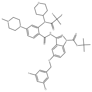 Tert-butyl 5-[(3-chloro-5-fluorophenyl)methoxy]-3-[[4-(4-methylpiperazin-1-yl)-2-[oxan-4-yl-(2,2,2-trifluoroacetyl)amino]benzoyl]amino]indazole-1-carboxylate结构式