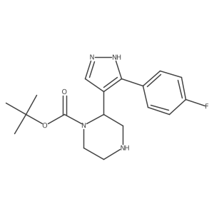tert-butyl 2-[3-(4-fluorophenyl)-1H-pyrazol-4-yl]piperazine-1-carboxylate结构式