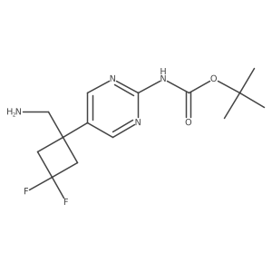 tert-butyl N-{5-[1-(aminomethyl)-3,3-difluorocyclobutyl]pyrimidin-2-yl}carbamate结构式