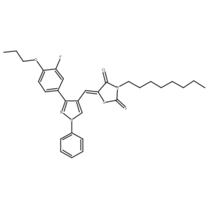 (5Z)-5-{[3-(3-Fluoro-4-propoxyphenyl)-1-phenyl-1H-pyrazol-4-YL]methylene}-3-octyl-2-thioxo-1,3-thiazolidin-4-one Structure