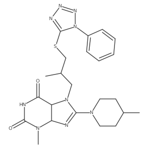 3-Methyl-7-[2-methyl-3-(1-phenyltetrazol-5-yl)sulfanylpropyl]-8-(4-methylpiperidin-1-yl)-4,5-dihydropurine-2,6-dione Structure