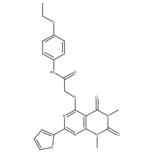 2-((6,8-dimethyl-5,7-dioxo-2-(thiophen-2-yl)-5,6,7,8-tetrahydropyrimido[4,5-d]pyrimidin-4-yl)thio)-N-(4-ethoxyphenyl)acetamide结构式