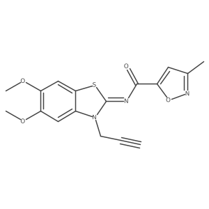 (E)-N-(5,6-dimethoxy-3-(prop-2-yn-1-yl)benzo[d]thiazol-2(3H)-ylidene)-3-methylisoxazole-5-carboxamide结构式
