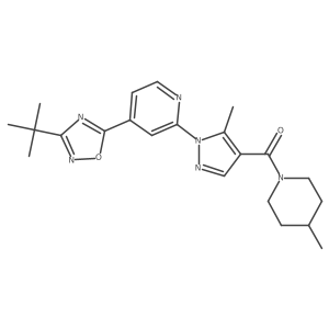 4-(3-tert-butyl-1,2,4-oxadiazol-5-yl)-2-[5-methyl-4-(4-methylpiperidine-1-carbonyl)-1H-pyrazol-1-yl]pyridine结构式