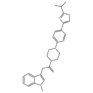 1-(4-(5-(5-isopropyl-1,2,4-oxadiazol-3-yl)pyridin-2-yl)piperazin-1-yl)-2-(1-methyl-1H-indol-3-yl)ethanone结构式