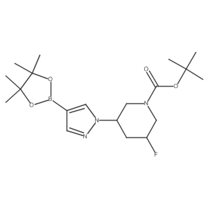 tert-Butyl 3-fluoro-5-(4-(4,4,5,5-tetramethyl-1,3,2-dioxaborolan-2-yl)-1H-pyrazol-1-yl)piperidine-1-carboxylate结构式