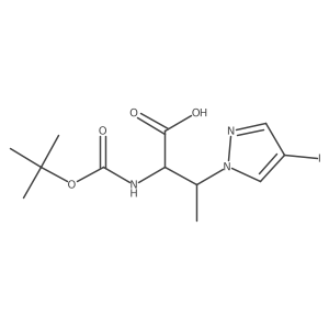 2-{[(tert-butoxy)carbonyl]amino}-3-(4-iodo-1H-pyrazol-1-yl)butanoic acid结构式