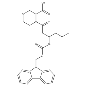 4-[(3R)-3-({[(9H-fluoren-9-yl)methoxy]carbonyl}amino)hexanoyl]thiomorpholine-3-carboxylic acid结构式