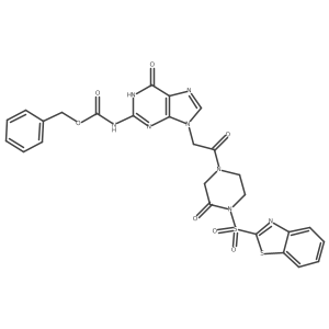 1-(Benzothiazole-2-sulfonyl)-4-{[2-N-(benzyloxycarbonyl)-guanin-9-yl]-acetyl}-piperazin-2-one结构式