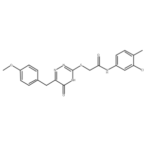 N-(3-chloranyl-4-methyl-phenyl)-2-[[6-[(4-methoxyphenyl)methyl]-5-oxidanylidene-2H-1,2,4-triazin-3-yl]sulfanyl]ethanamide结构式