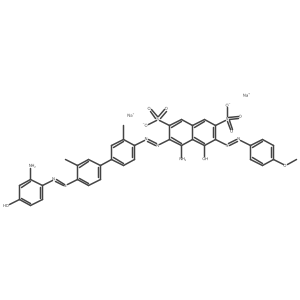 Disodium 4-amino-3-((4'-((2-amino-4-hydroxyphenyl)azo)-3,3'-dimethyl(1,1'-biphenyl)-4-yl)azo)-5-hydroxy-6-((4-methoxyphenyl)azo)naphthalene-2,7-disulphonate结构式
